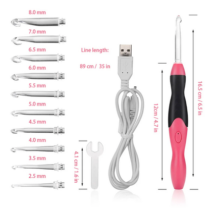 LED-illuminated crochet hook + 11 different needle sizes