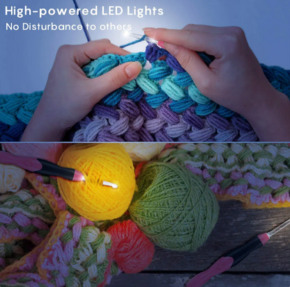 Aguja de crochet iluminada por LED + 11 tamaños de aguja diferentes